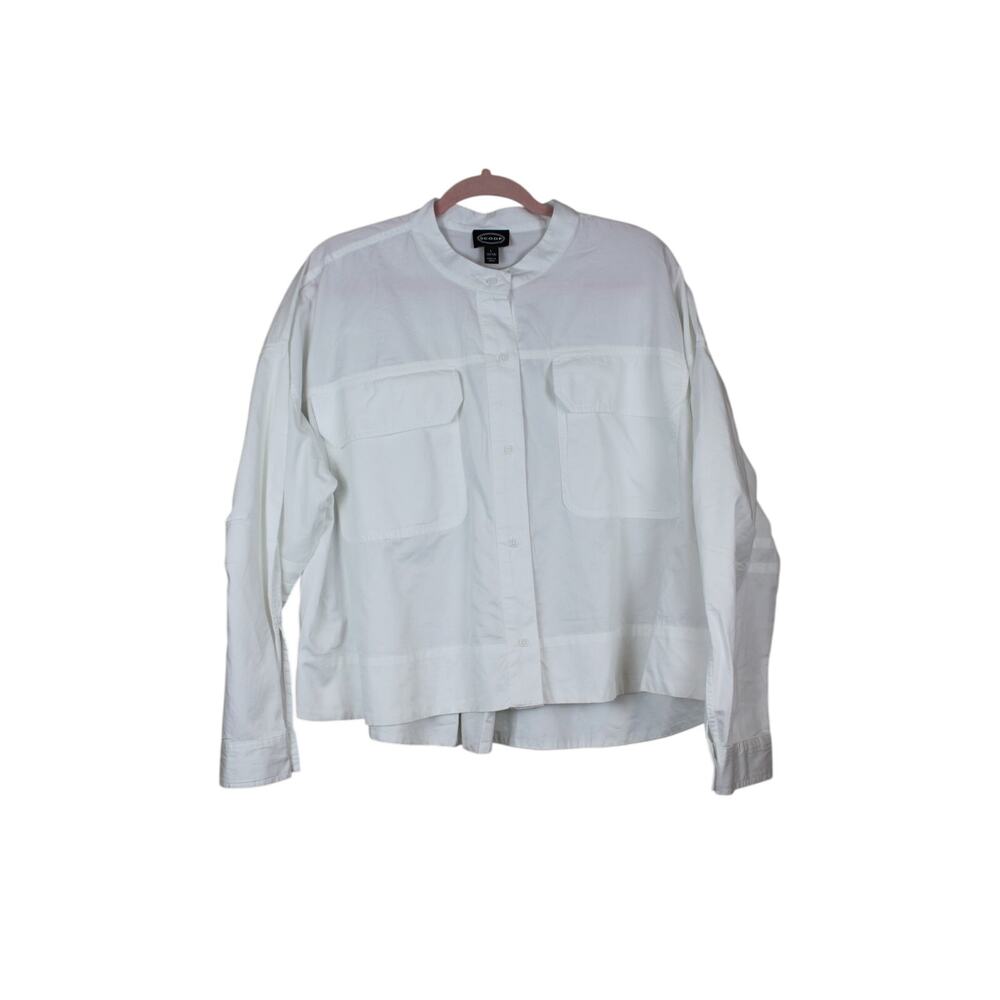 NWT Scoop White Cropped Button Up Boxy Stylish A-line Loose Fit Long Sleeve Top